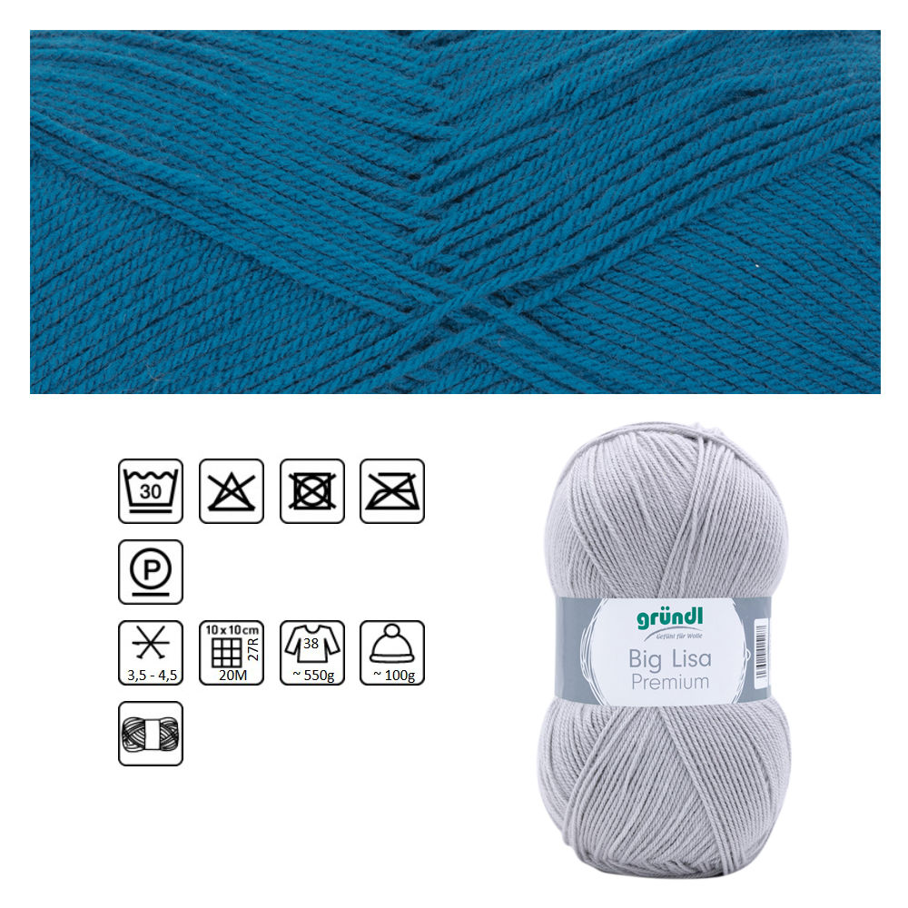 Strickgarn BIG Lisa Premium, 250g, 665m, Oeko-Tex-Standard, 100% Polyacryl, Farbe 92, Enzianblau