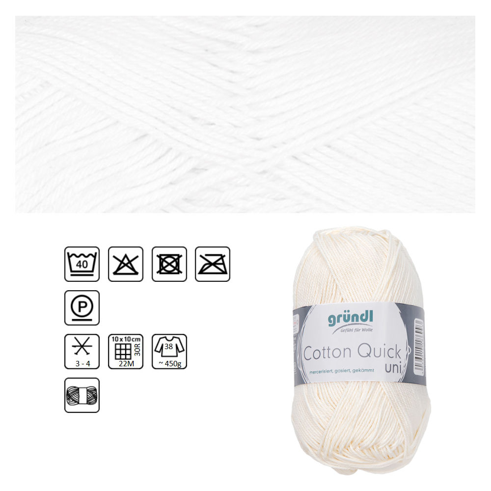 Cotton Quick uni, 100% Baumwolle, Oeko-Tex-Standard, 50g, 125m, Farbe 01, Weiß