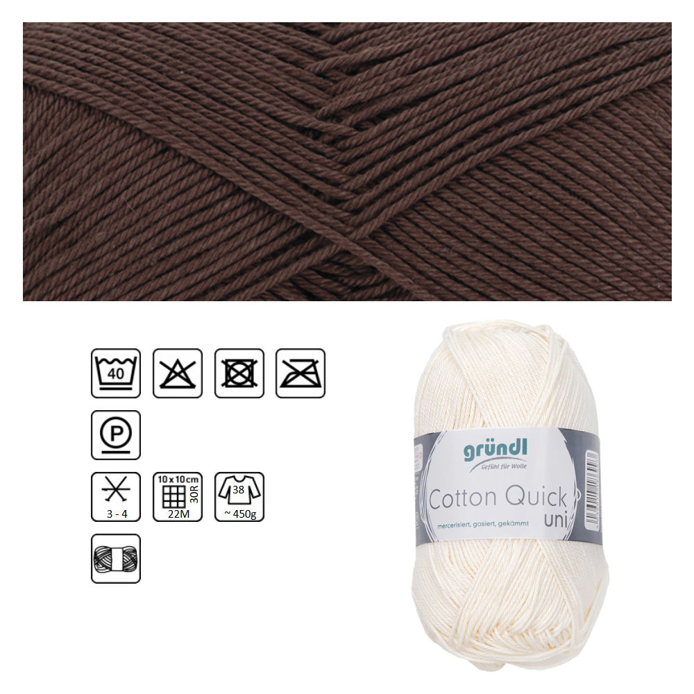 Cotton Quick uni, 100% Baumwolle, Oeko-Tex-Standard, 50g, 125m, Farbe 122, Schokolade