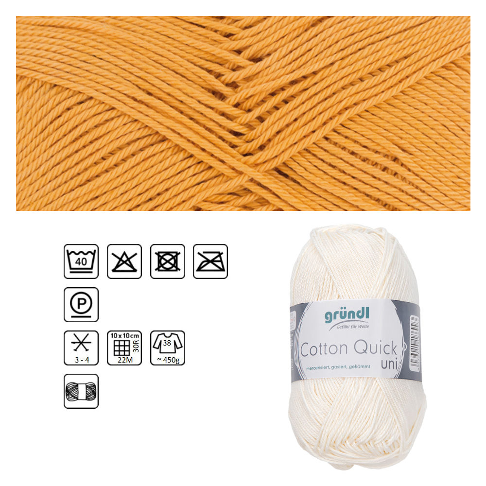 Cotton Quick uni, 100% Baumwolle, Oeko-Tex-Standard, 50g, 125m, Farbe 124, Senf
