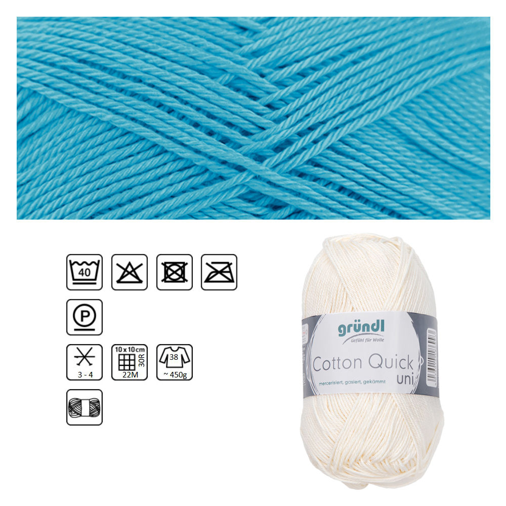 Cotton Quick uni, 100% Baumwolle, Oeko-Tex-Standard, 50g, 125m, Farbe 136, Wasserblau