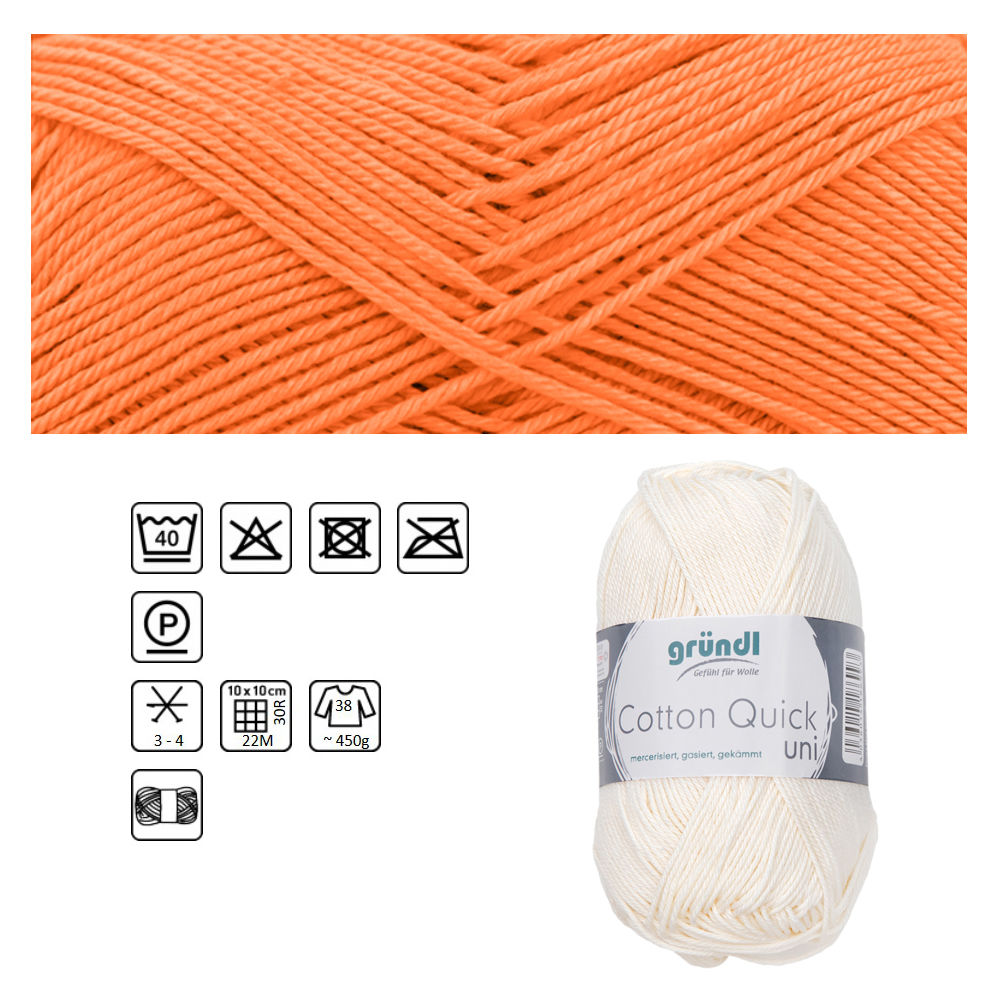 Cotton Quick uni, 100% Baumwolle, Oeko-Tex-Standard, 50g, 125m, Farbe 146, Mandarine