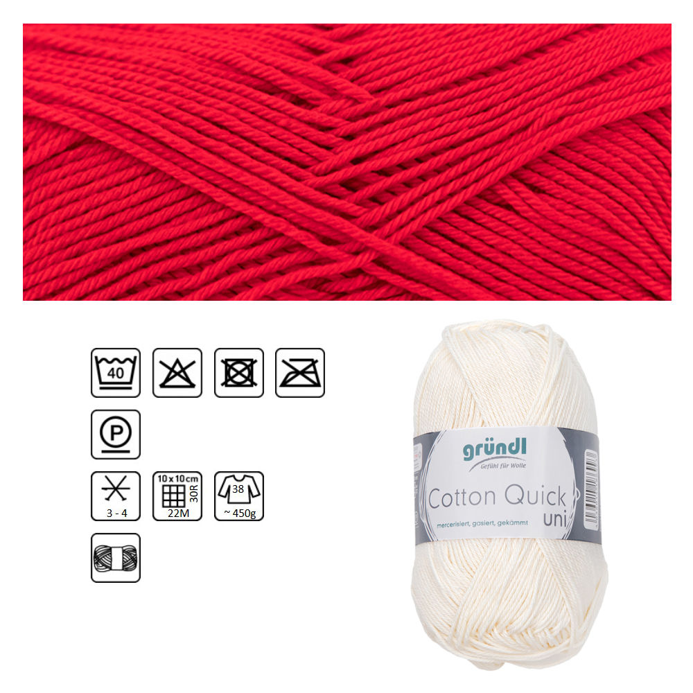 Cotton Quick uni, 100% Baumwolle, Oeko-Tex-Standard, 50g, 125m, Farbe 147, Rot