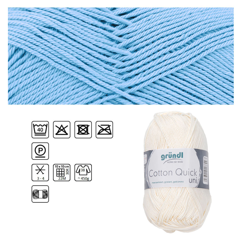 Cotton Quick uni, 100% Baumwolle, Oeko-Tex-Standard, 50g, 125m, Farbe 148, Himmelblau