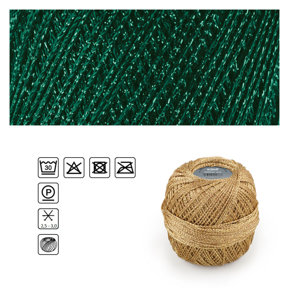 Hkel- und Strickgarn Glitter uni, 90,5 % Viskose und 9,5 % Polyester, 25g, 110m, Farbe 8235, Wintergrn