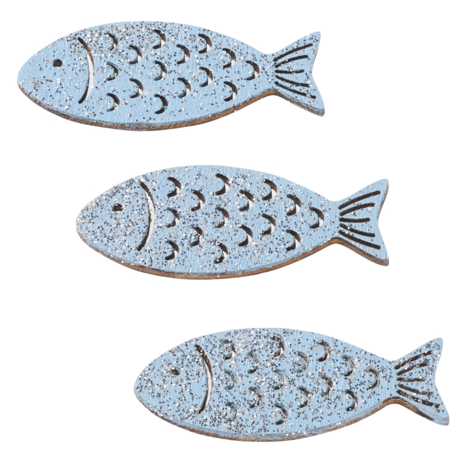 NEU Holz-Fische mit Glimmer, 40 mm, Beutel mit 6 St�ck, hellblau