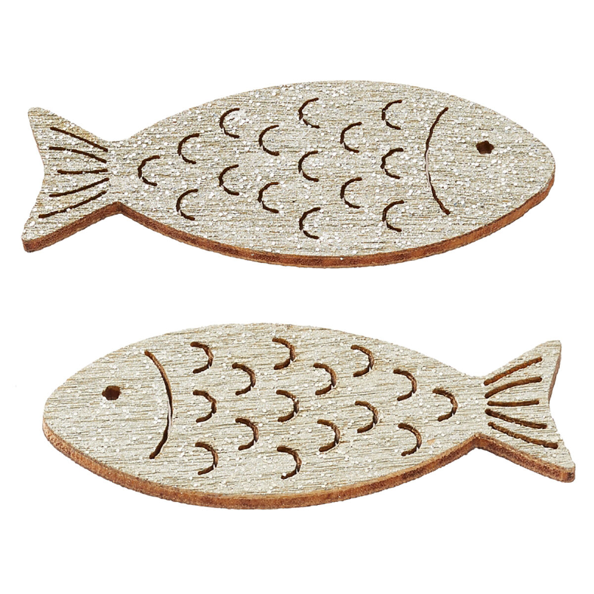 NEU Holz-Fische mit Glimmer, 40 mm, Beutel mit 6 Stck, silber