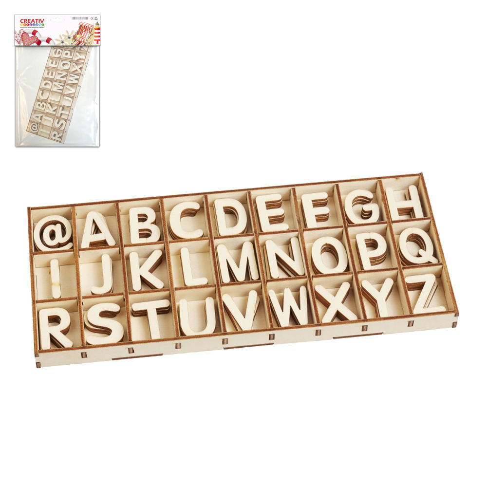 Buchstabenset, Holz, 81 Teile, 2,8cm, Natur