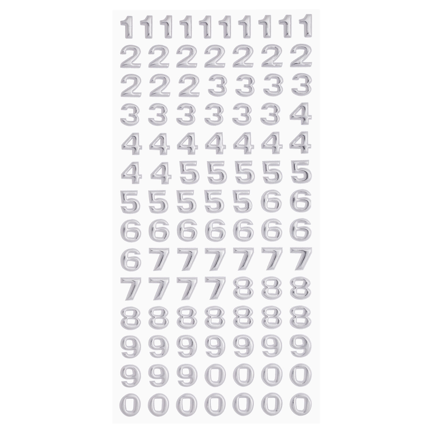 NEU SOFTY 3-D Sticker / Aufkleber, Zahlen, silber, 1 Bogen