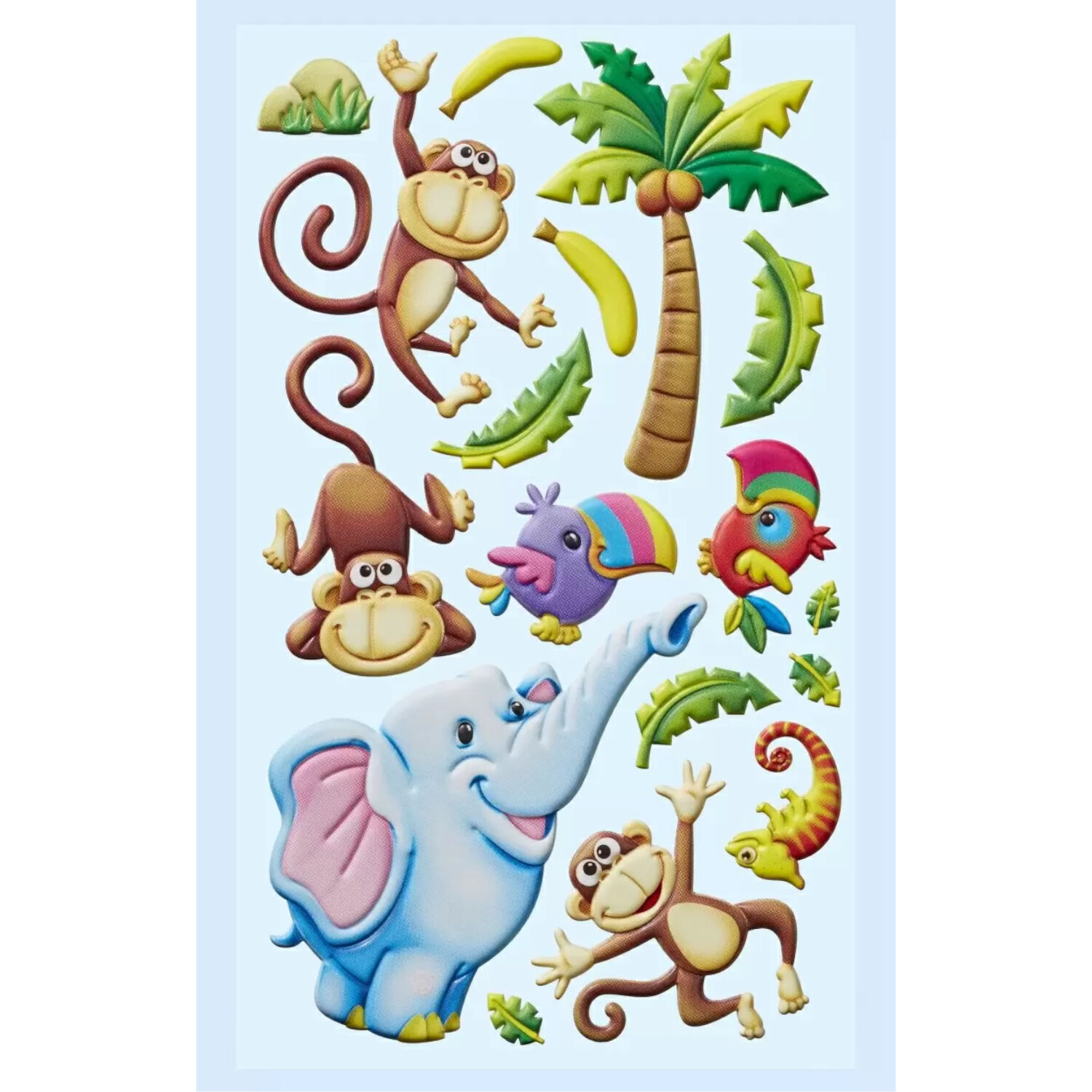 NEU SOFTY 3-D Sticker / Aufkleber, Lustige Tiere II / Dschungel, 1 Bogen