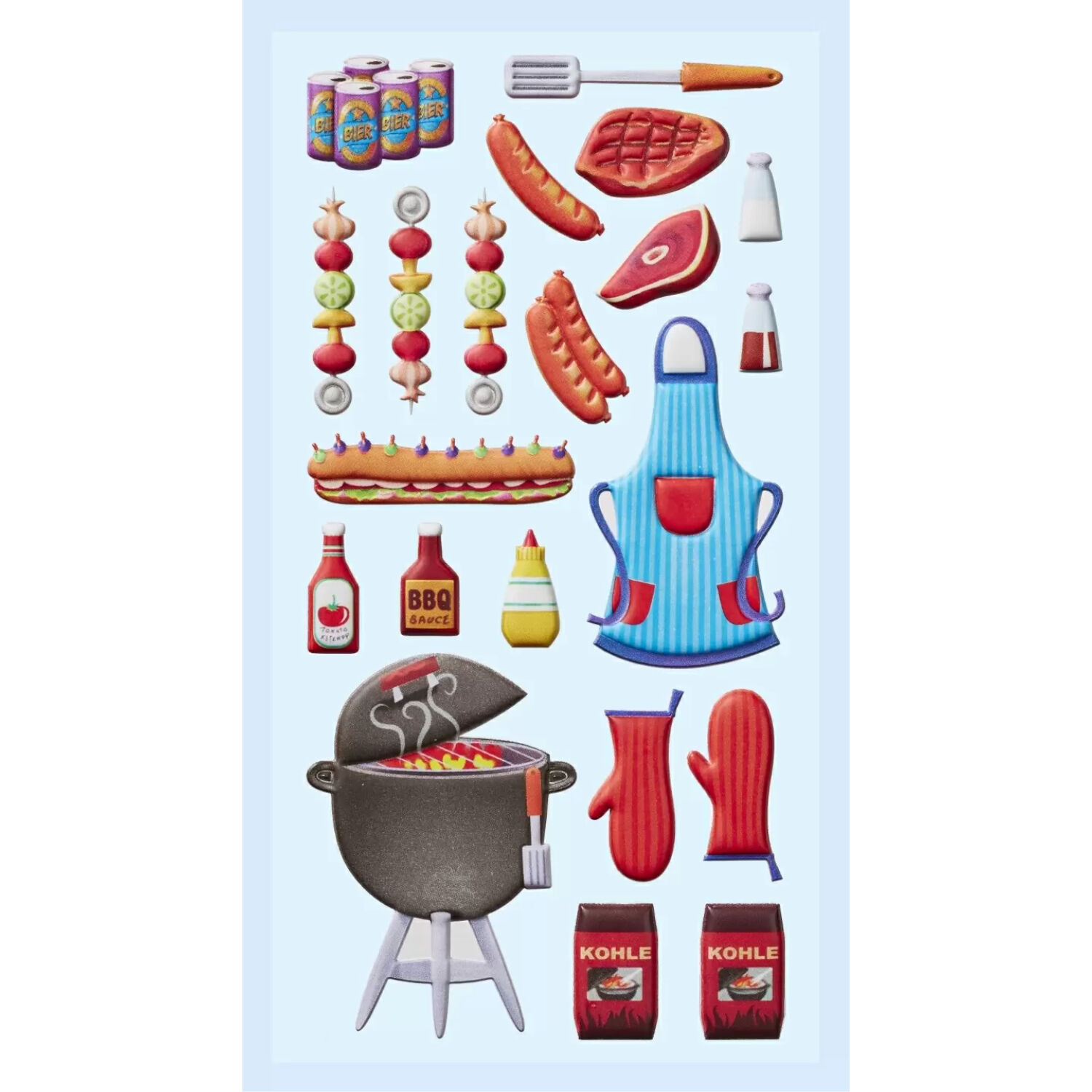 NEU SOFTY 3-D Sticker / Aufkleber, Grill-Party, 1 Bogen