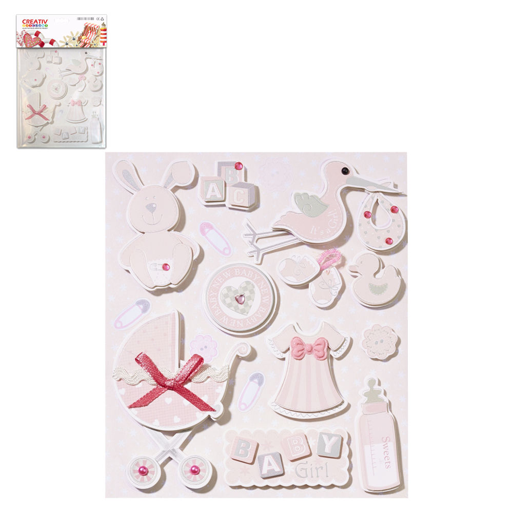 NEU Hobbyfun 3D Sticker Babygirl II, Rosa, 12 x 14 cm