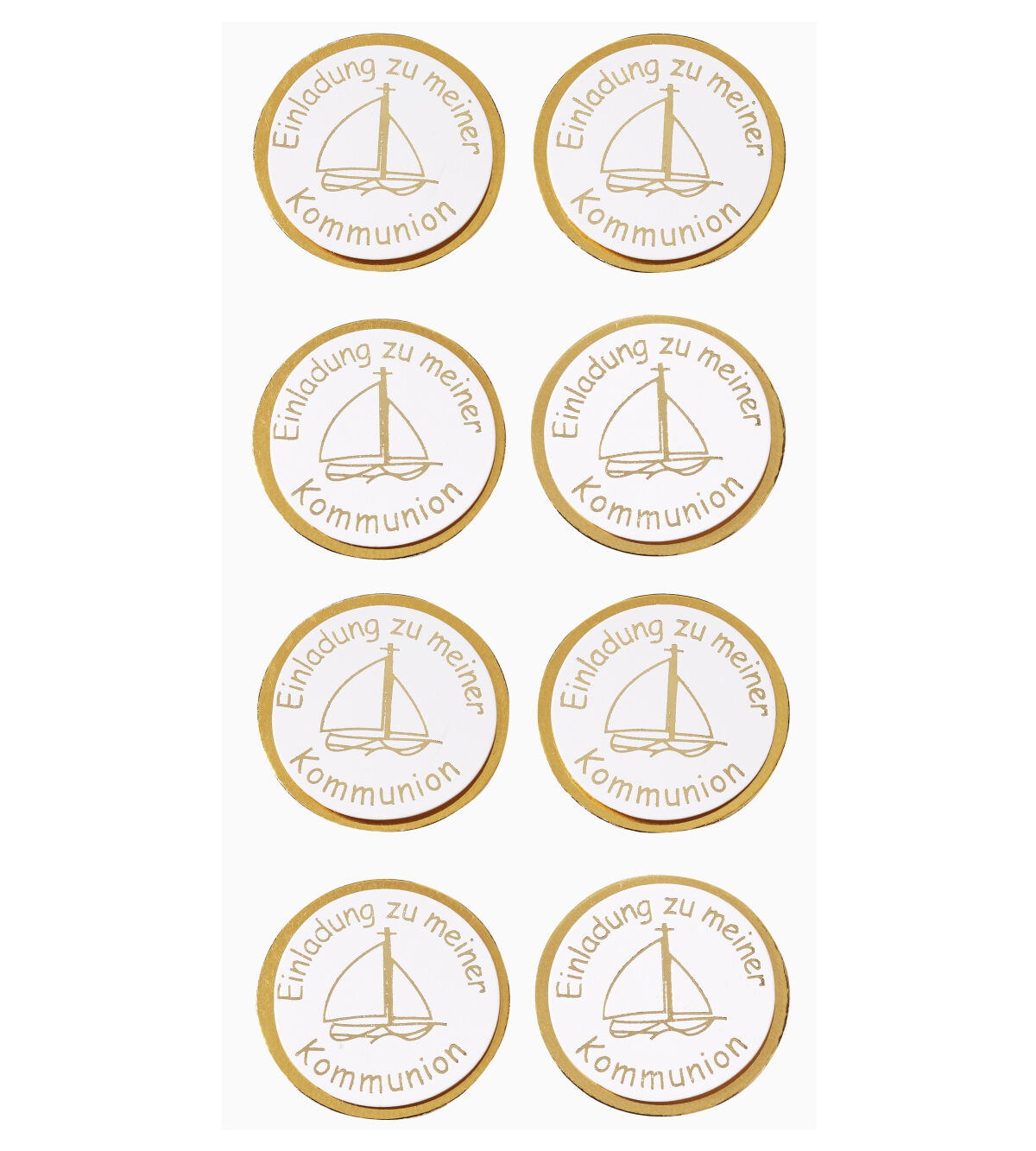 NEU Sticker Einladung Kommunion, Schiff gold, Beutel mit 8 Stck