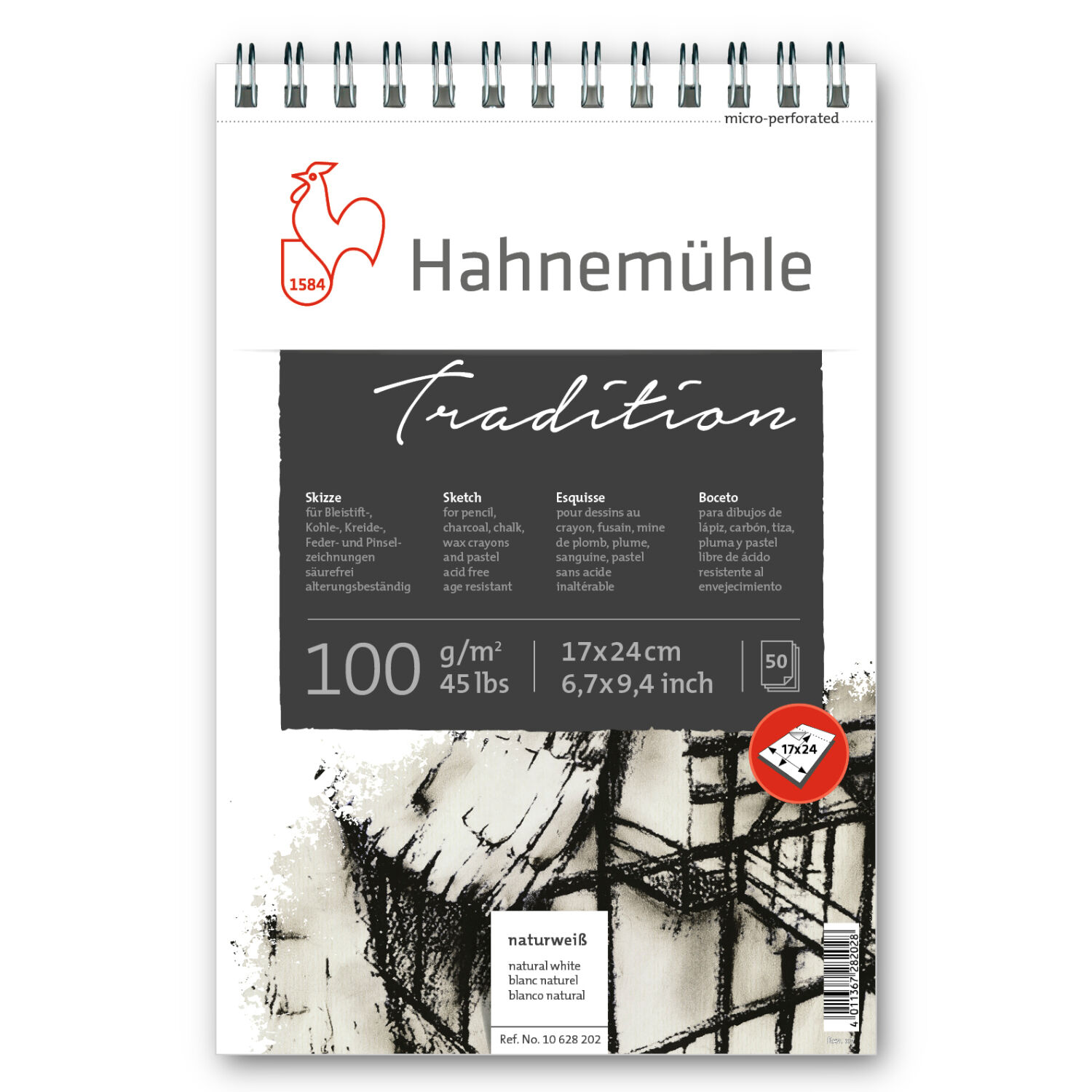 Hahnemhle Skizzenblock Tradition, 100g/m, 50 Blatt, 17x24cm