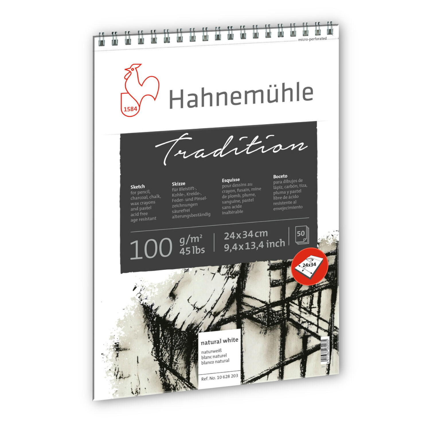 SALE Hahnem�hle Skizzenblock Tradition, 100g/m�, 50 Blatt, 24x34cm