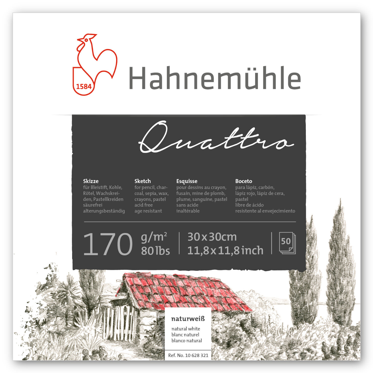 Hahnemhle Skizzenblock Quattro, 170g/m, 30x30cm, 50 Blatt