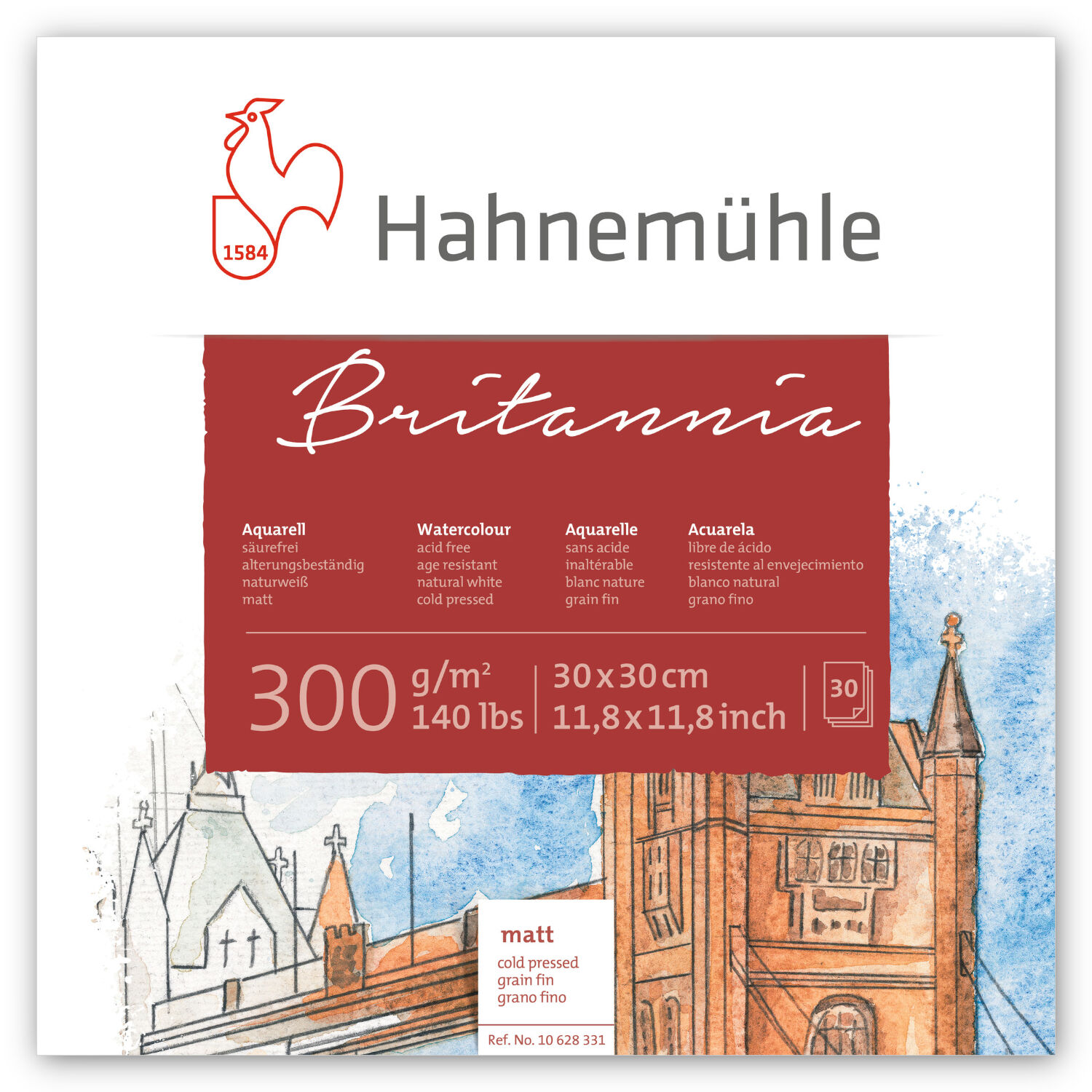 SALE Hahnem�hle Aquarellblock Britannia Quattro, matt, 30 Blatt, 300g/m�, 30x30cm