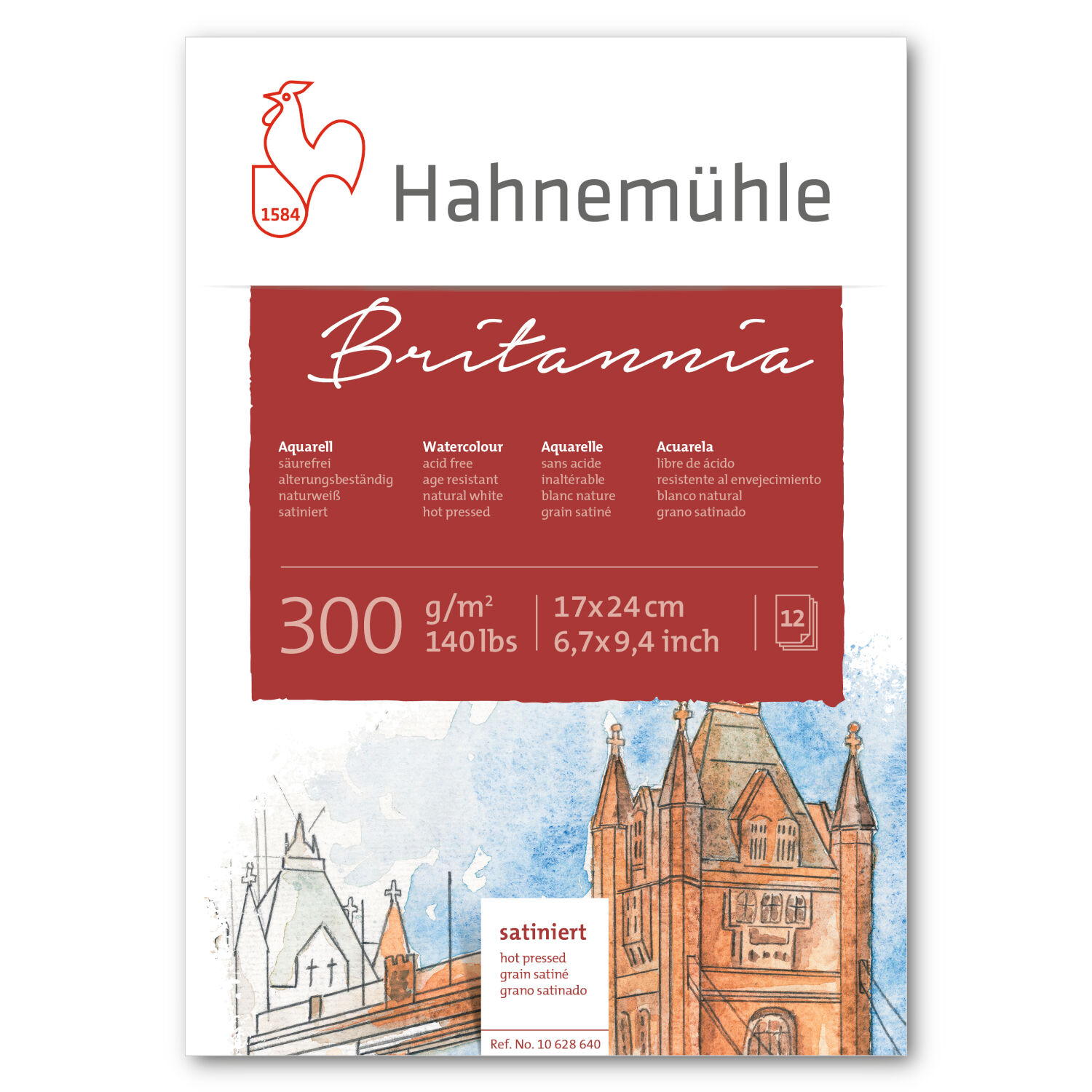 NEU Aquarellblock Britannia, satiniert, 300g/m, 17 x 24 cm, 12 Blatt