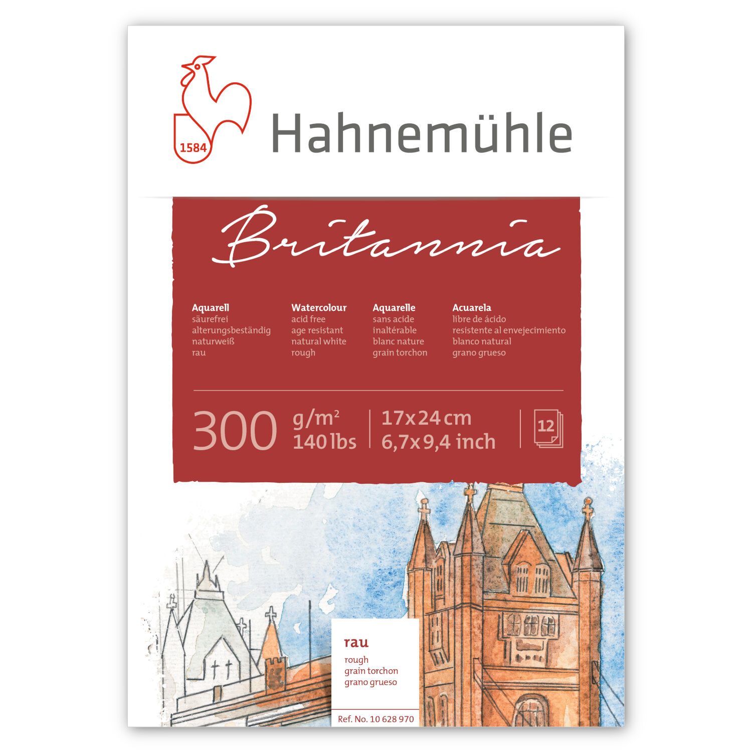 Hahnemhle Aquarellblock Britannia, rau, 300g/m, 17 x 24 cm, 12 Blatt