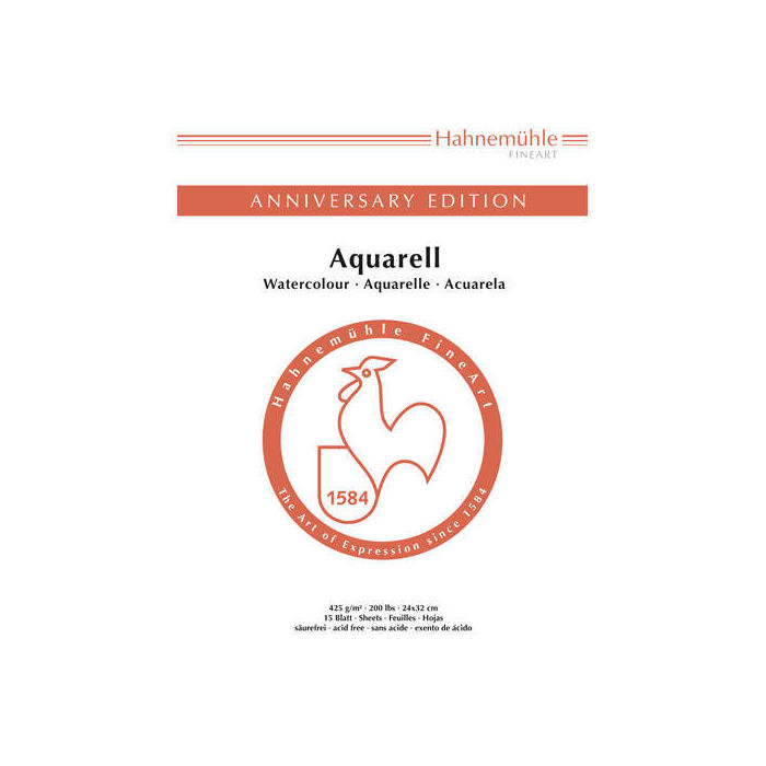 Jubiläums-Aquarellblock, 425 g/m², 24x32, 15 Blatt
