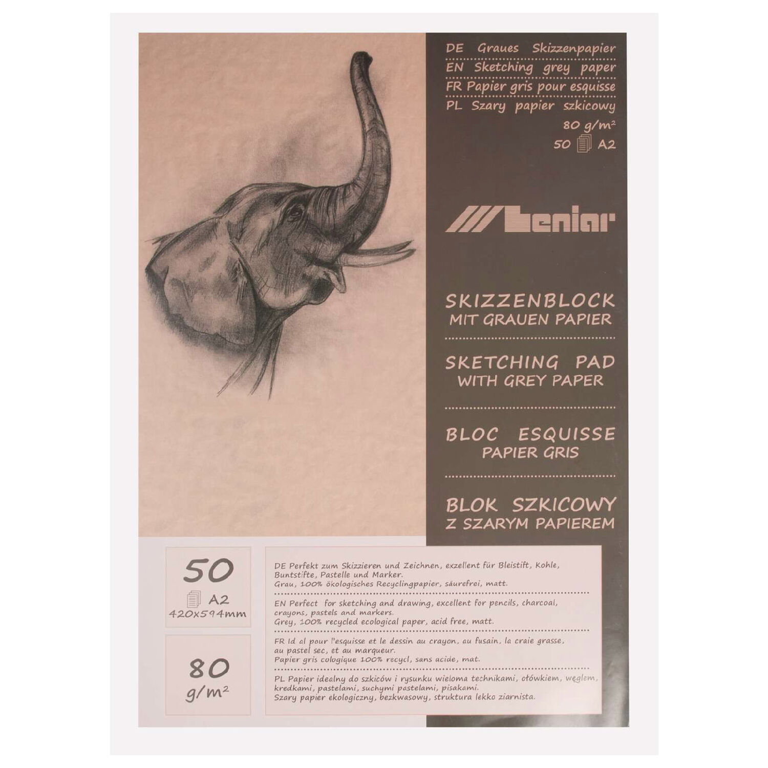 Skizzenblock A2, 80g/m 50 Blatt, Graubraun