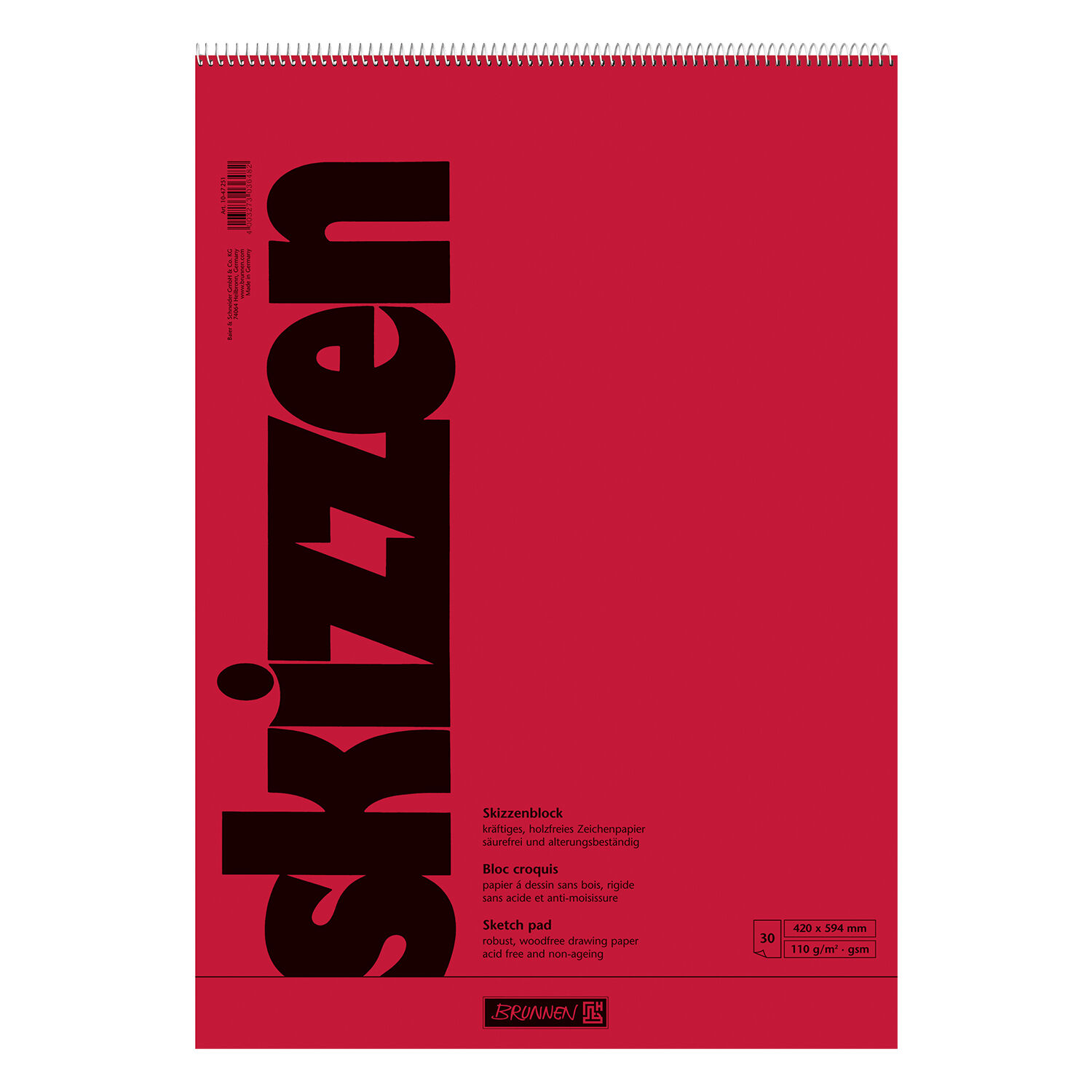 NEU Skizzenblock mit Spiralheftung, DIN A2, 30 Blatt, 110g
