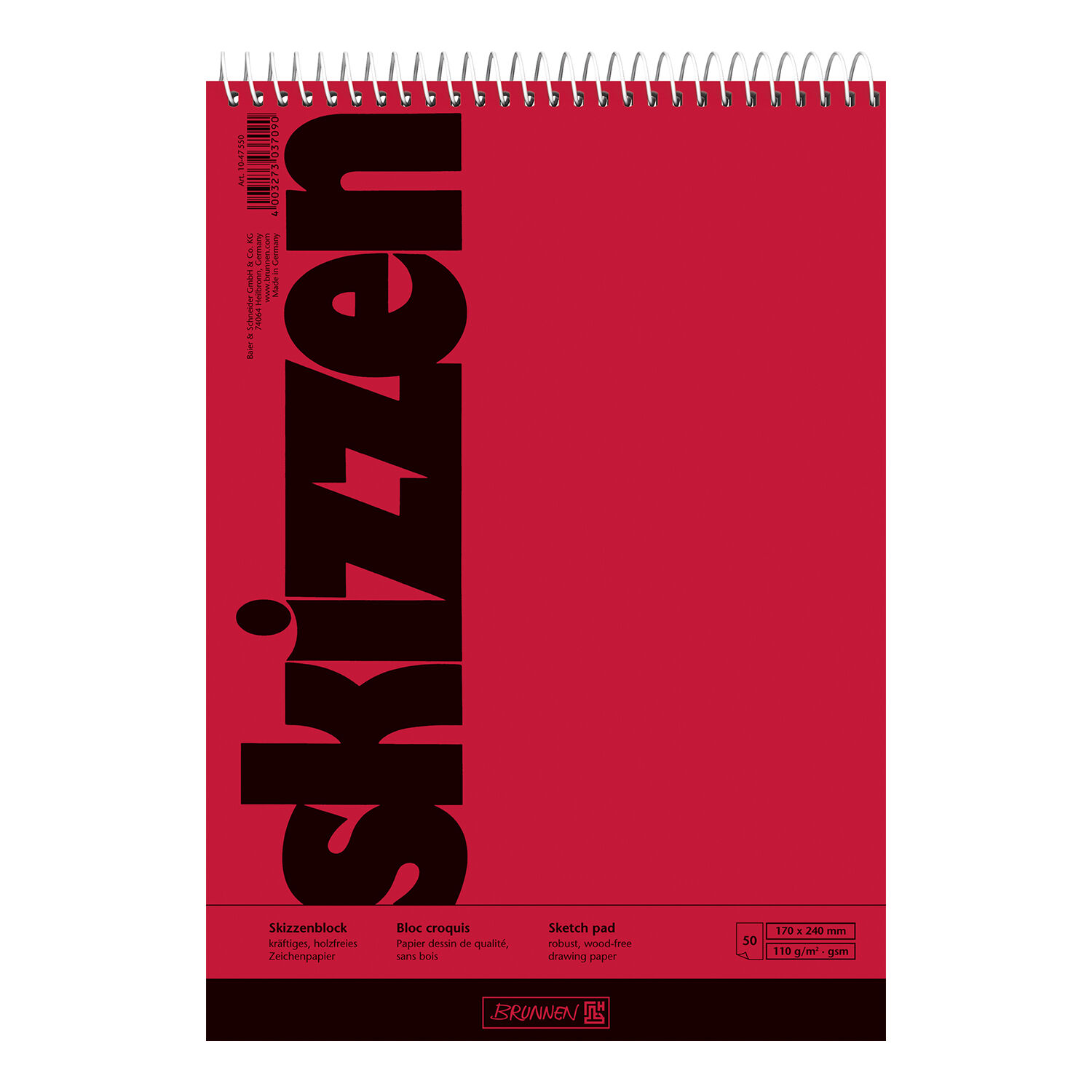 NEU Skizzenblock mit Spiralbindung, 17x24cm, 50 Blatt, 110g