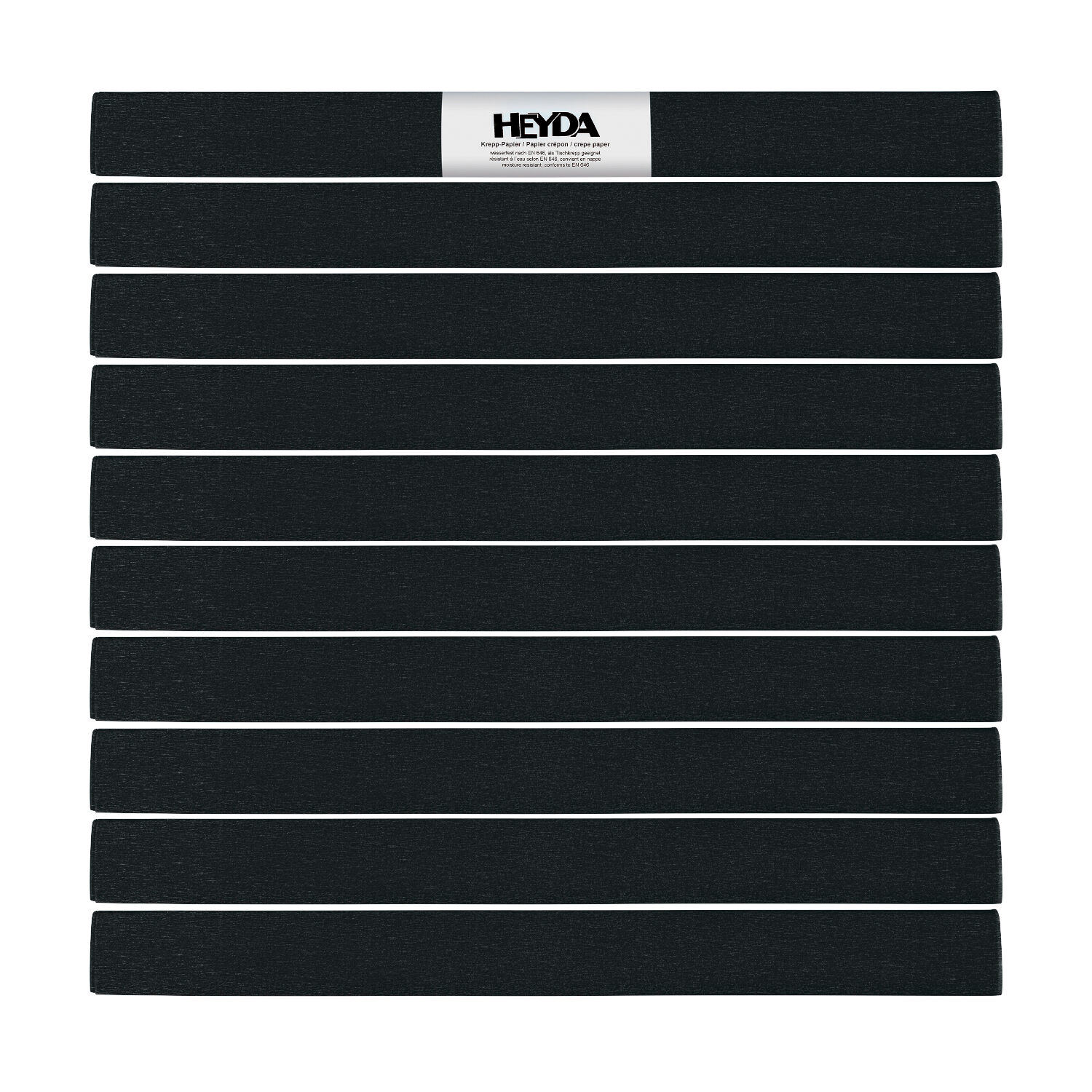 NEU Krepp-Papier farbfest, 50 x 250 cm, 32 g/qm, 10 Rollen, Schwarz