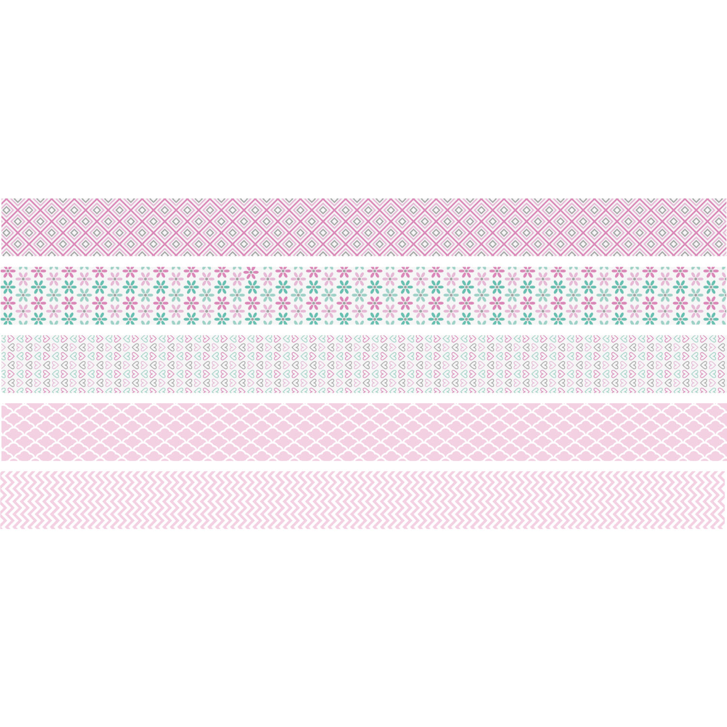 NEU Deko Tape / Klebeband, 5 Rollen + Abroller, Mini Pastell Rosa Bild 2