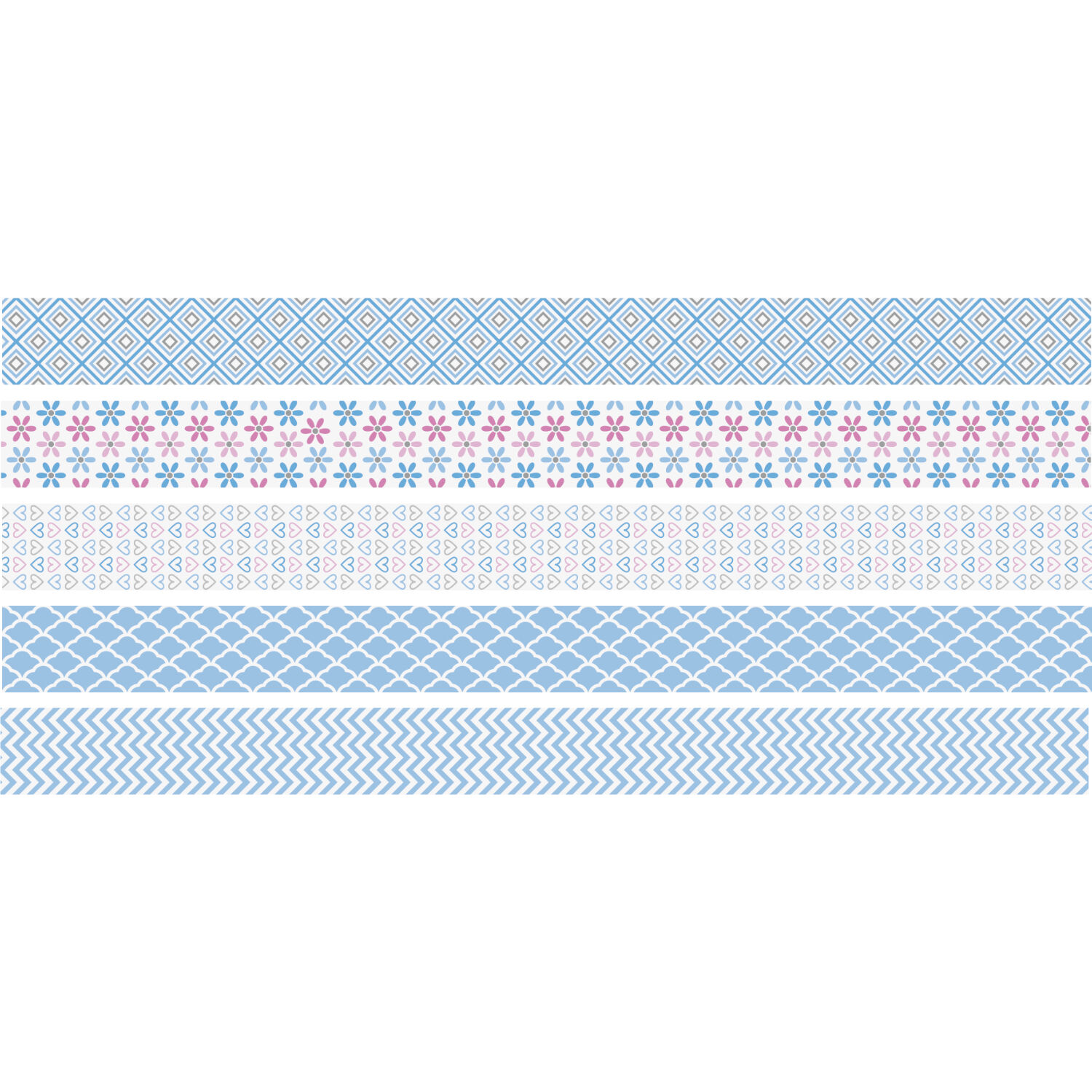 NEU Deko Tape / Klebeband, 5 Rollen + Abroller, Mini Pastell Hellblau Bild 2