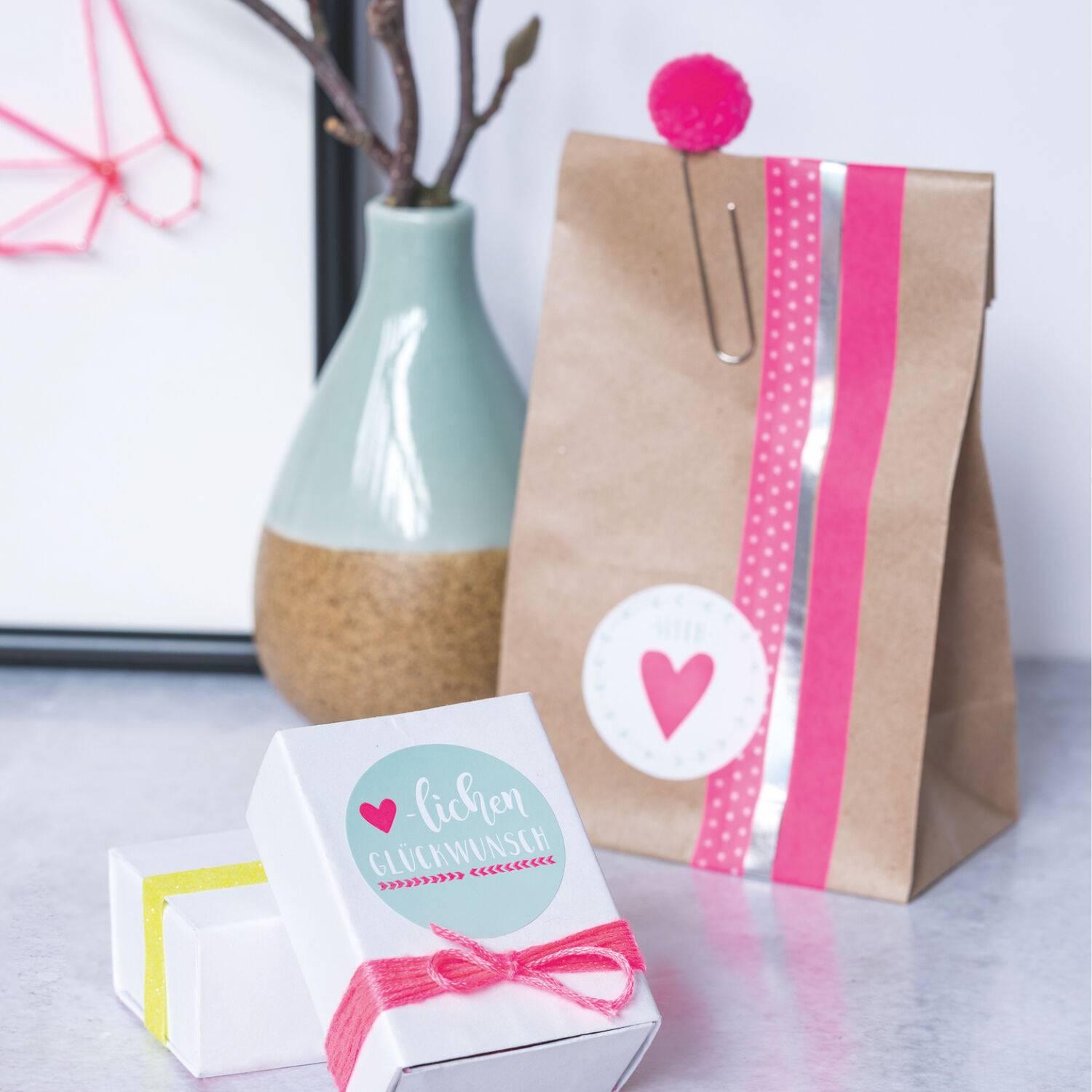 NEU Deko Tape / Klebeband, 5 Rollen + Abroller, Mini Akzente Neon Orange / Pink Bild 5