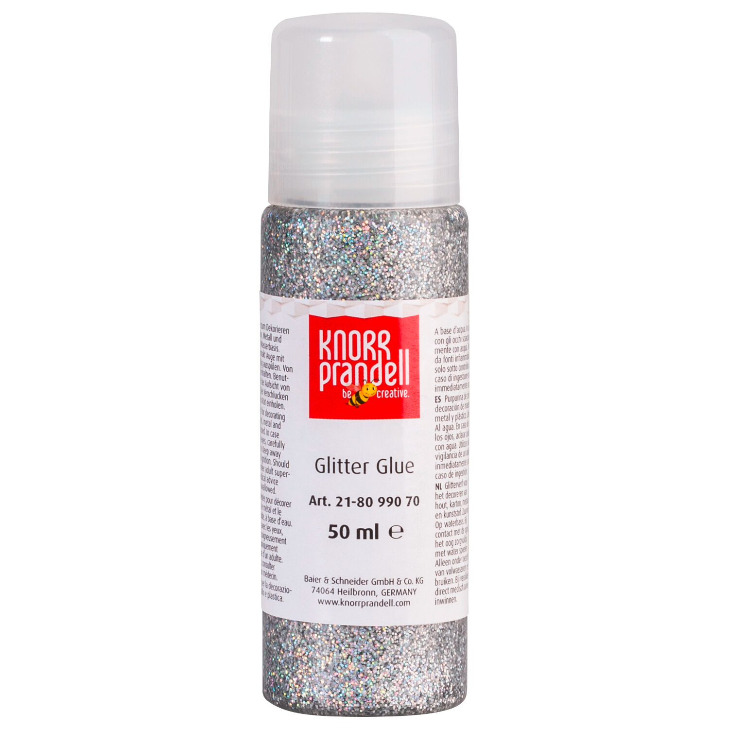 NEU Glitterfarbe Glitter Glue, mit Linerspitze, 50 ml, Silber-Regenbogen