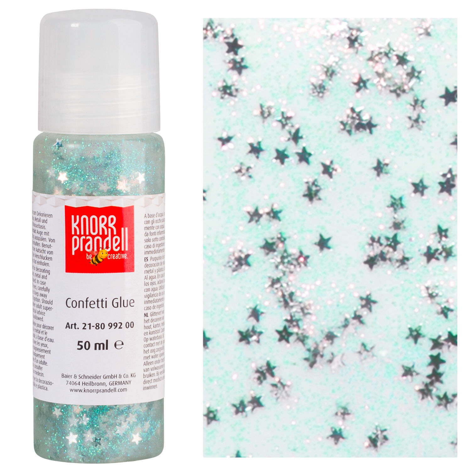 NEU Glitterfarbe Confetti Glue, mit Linerspitze, 50 ml, Silberne Sterne