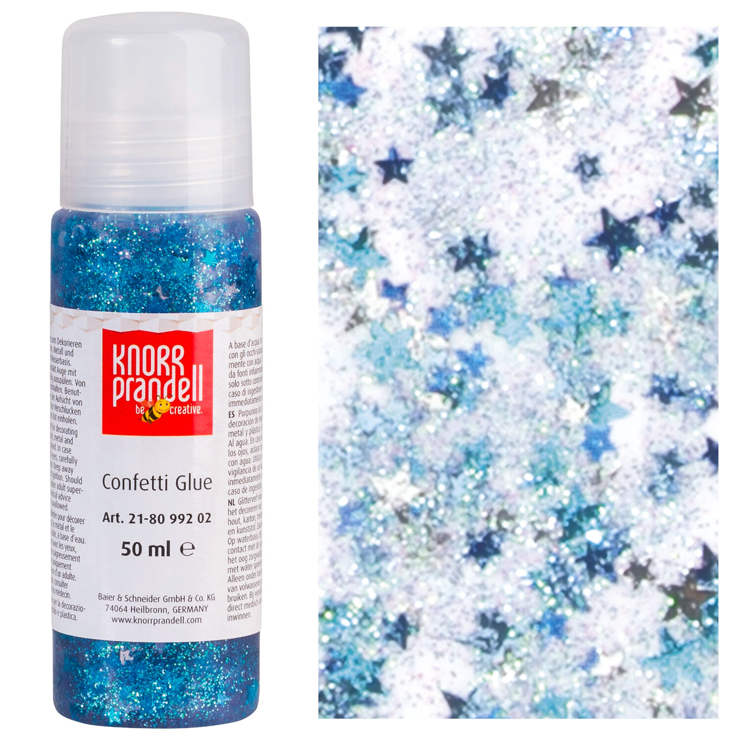NEU Glitterfarbe Confetti Glue, mit Linerspitze, 50 ml, Blaue Sterne