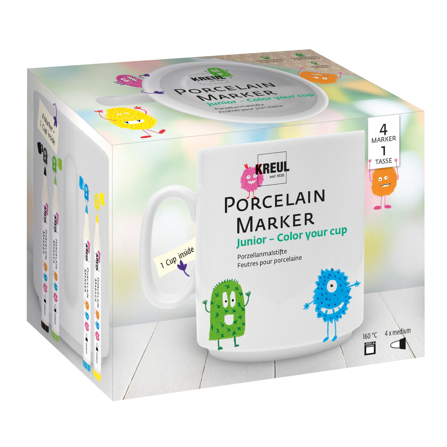 NEU KREUL Porzellan Marker / Porzellanmalstift medium Junior Set Color your cup