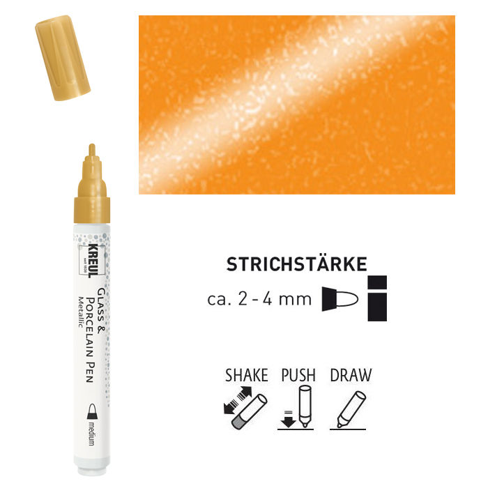 NEU Glas & Porzellan Pen / Porzellanmalstift, 2-4 mm, Metallic Gold