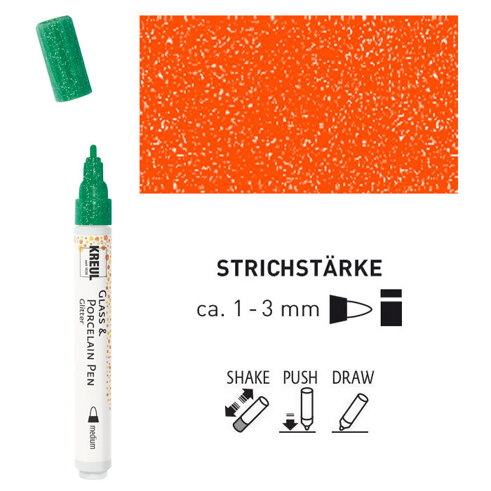 SALE Kreul Glas & Porzellan Pen Glitter Orange, 1-3 mm