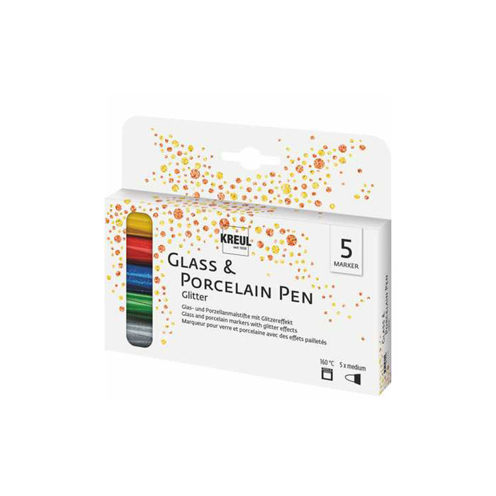 NEU Kreul Glas & Porzellan Pen / Porzellanmalstift Glitter 5er Set