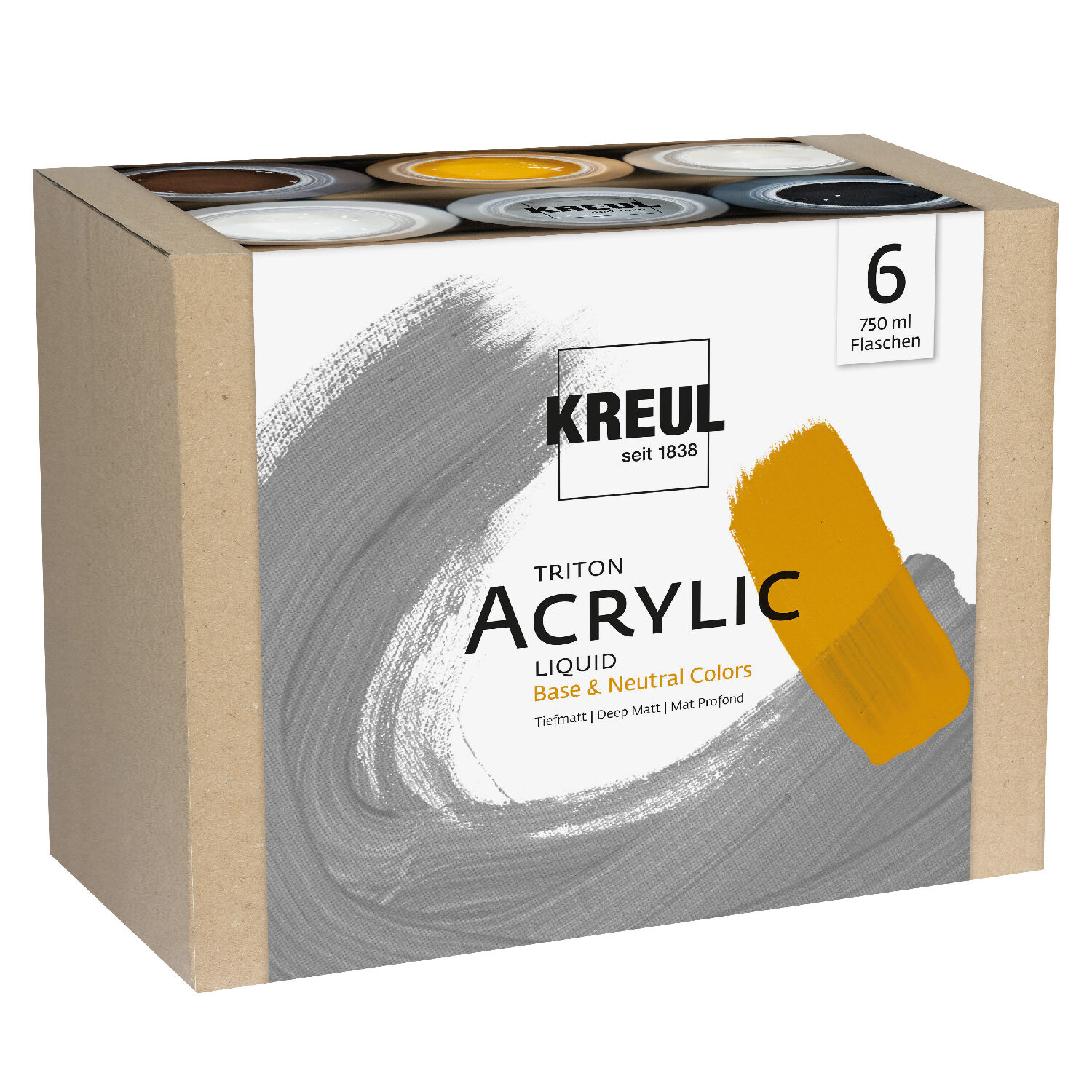 Kreul Triton Acrylfarben-Set, Base & Neutral Colors, 6 x 750 ml