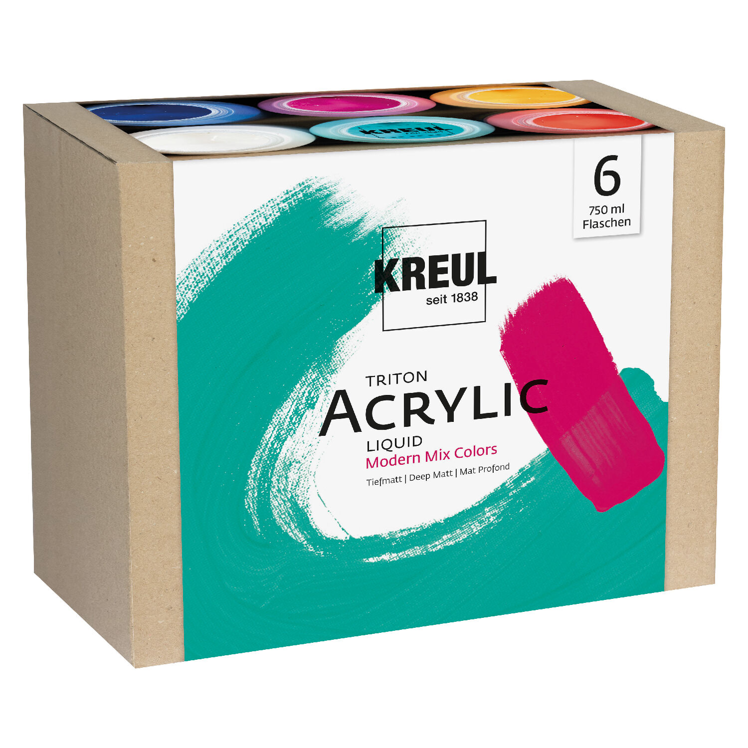 Kreul Triton Acrylfarben-Set, Modern Mix Colors, 6 x 750 ml