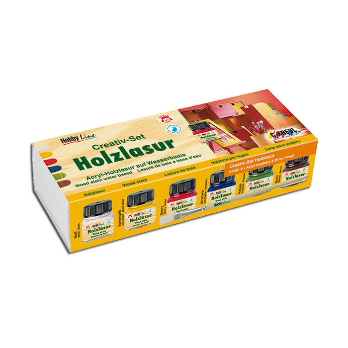 Hobby Line Creativ Set Holzlasur 6x20ml & Pinsel