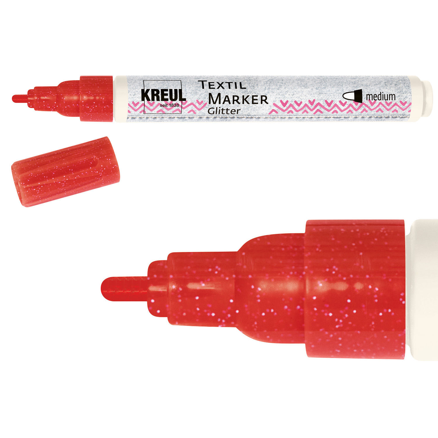 Kreul Textil Marker / Stoffmalstift, Glitter, Medium, 2-4 mm, Rot