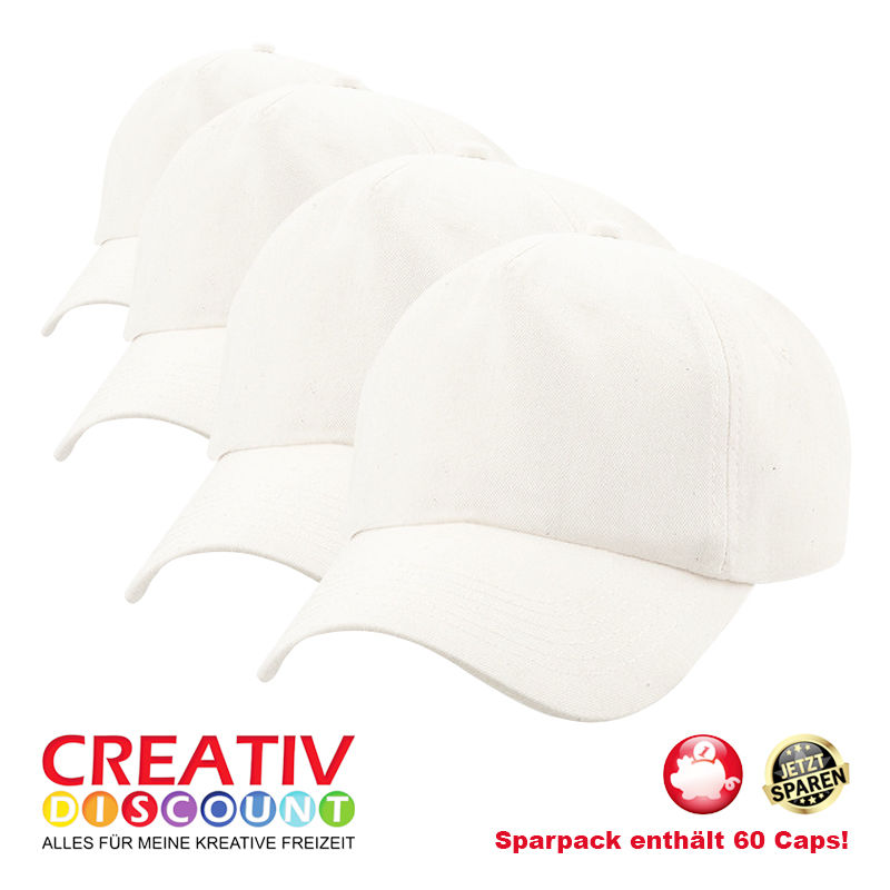 Baseball-Cap, Sparpack, Weiß, 60 Stück