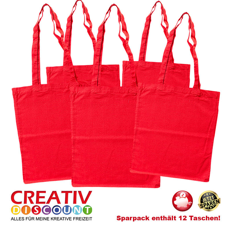 Sparpack, Baumwolltasche Rot, 12 Stck