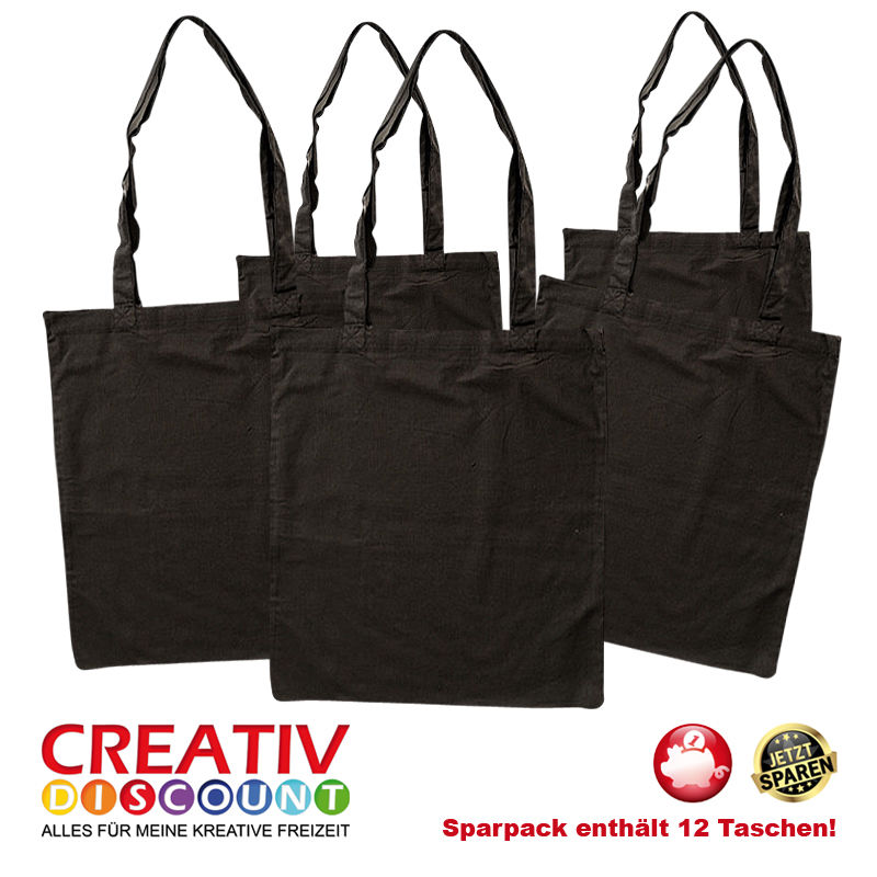 Sparpack, Baumwolltasche Schwarz, 12 Stck