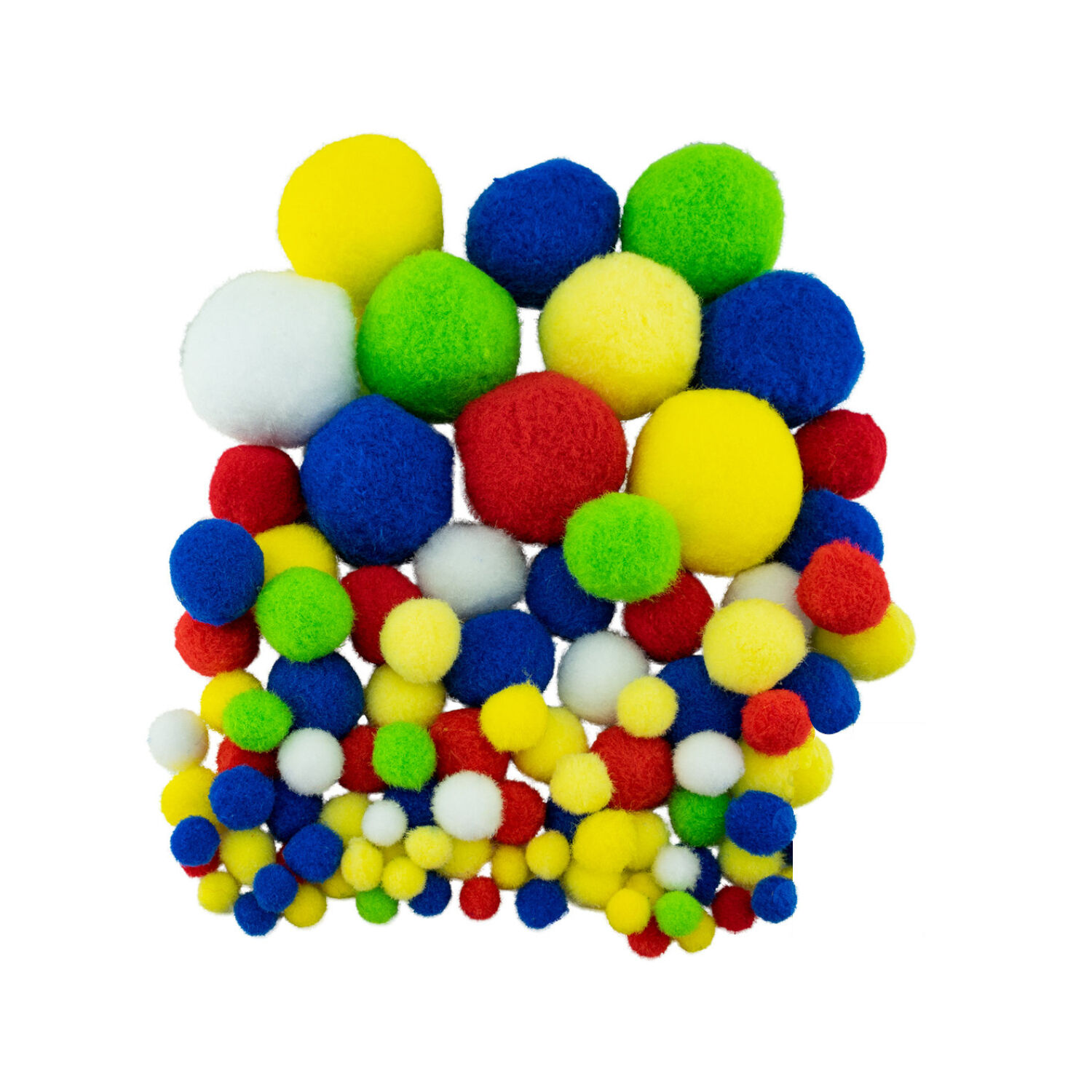 Pompons im Beutel, 100 Stk., 10-45mm, Bunt