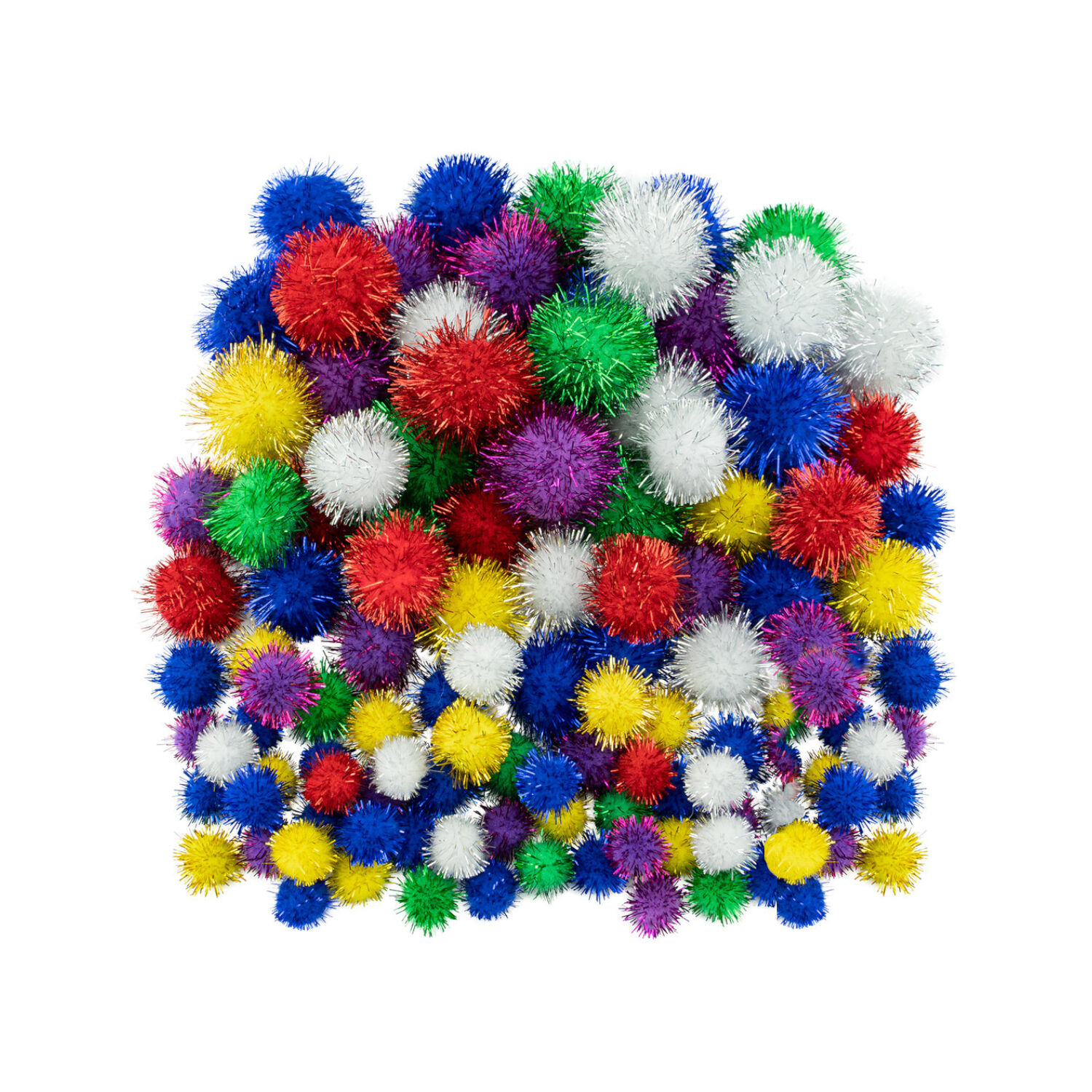 Pompons im Beutel, 100 Stk., 10-25mm, Glitzer