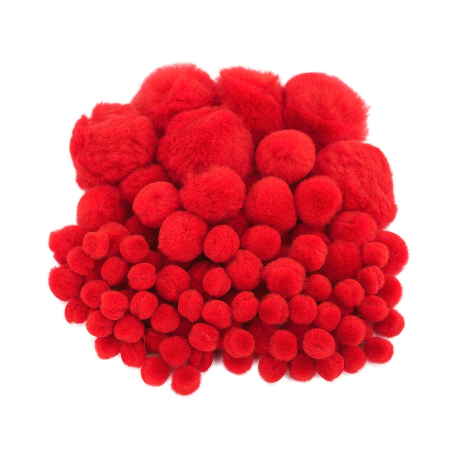 Pompons im Beutel, 100 Stk., 10-45mm, Rot