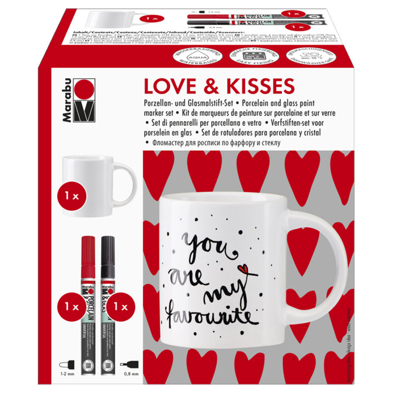 SALE Porzellan & Glas Stifte Set, LOVE & KISSES