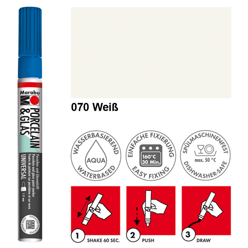 Marabu Porzellan & Glas Stift, 1-2mm, Wei